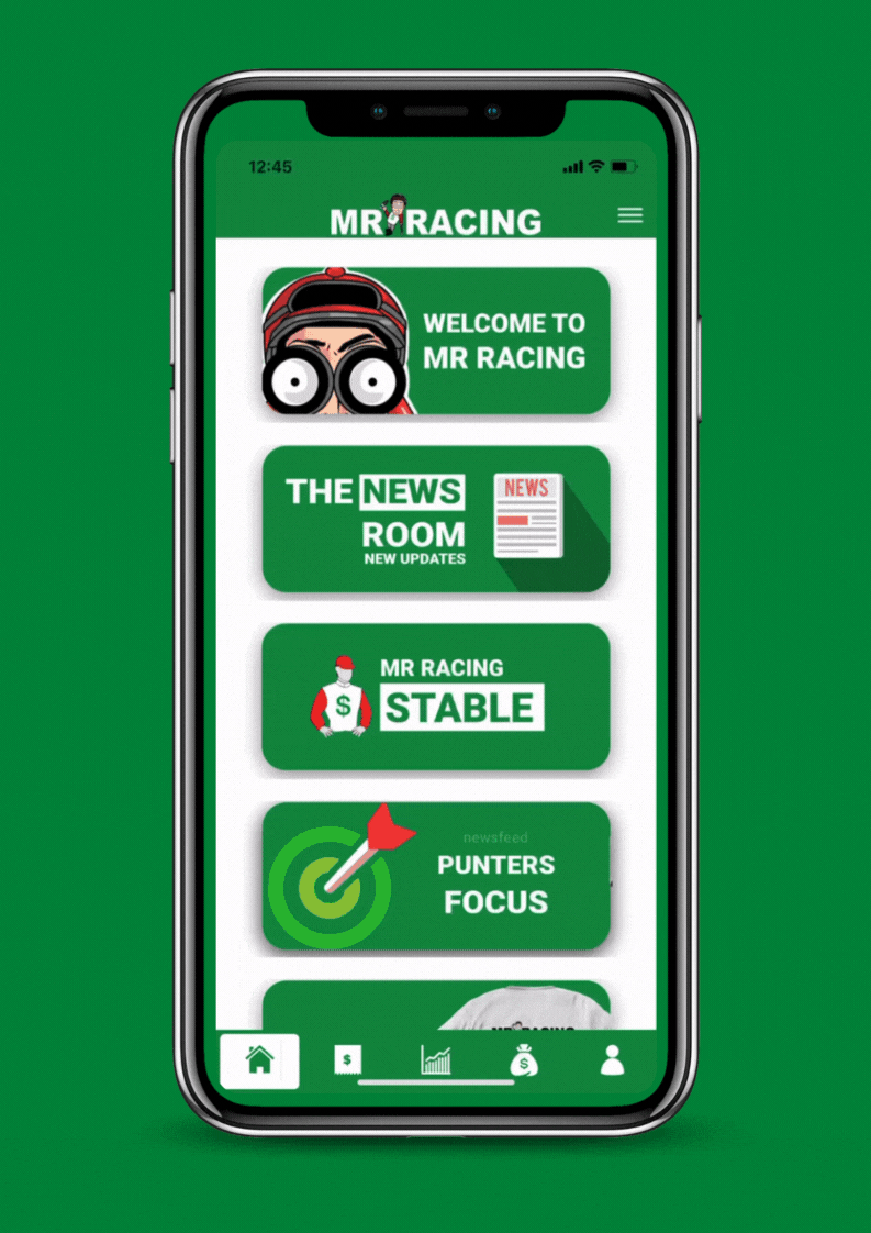 Mr Racing's mobile app results page